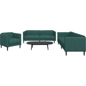 vidaXL - 3-delige - Loungeset - stof - donkergroen