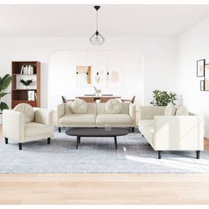 vidaXL 3-tlg. Sofagarnitur mit Kissen Creme Samt