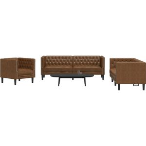 vidaXL 3-tlg. Chesterfield-Sofa-Set Braun Kunstleder Wildleder-Optik
