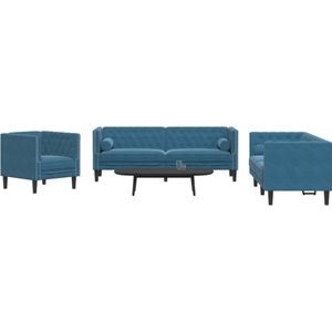 vidaXL - Chesterfield 3-delige Loungeset - Blauw - Fluweel