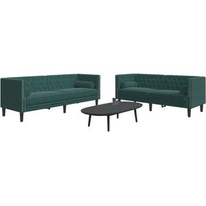 vidaXL 2-delige Loungeset Chesterfield en bolsters fluweel donkergroen