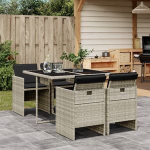 vidaXL - 5-delige - Tuinset - met - kussens - poly - rattan - lichtgrijs