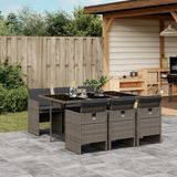 vidaXL - 7-delige - Tuinset - met - kussens - poly - rattan - grijs