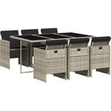 vidaXL - 7-delige - Tuinset - met - kussens - poly - rattan - grijs