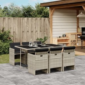 vidaXL - 7-delige - Tuinset - met - kussens - poly - rattan - grijs