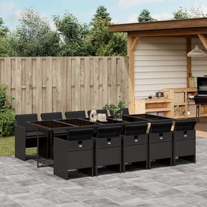 vidaXL - 11-delige - Tuinset - met - kussens - poly - rattan - zwart