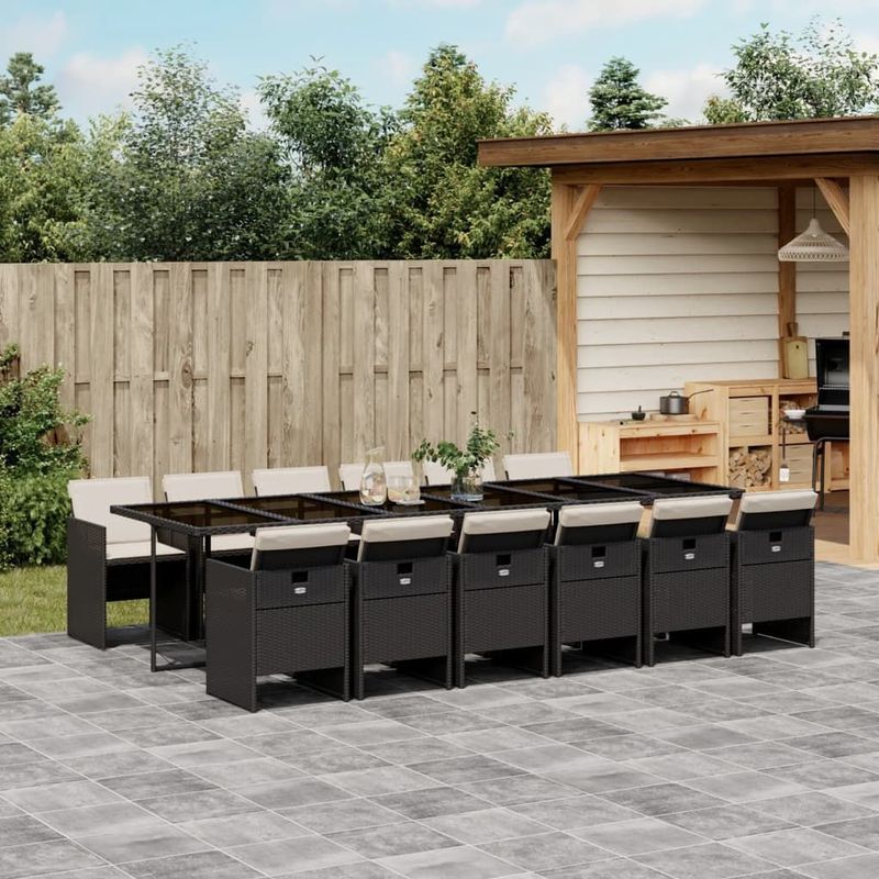 vidaXL 13-delige Tuinset met kussens poly rattan zwart