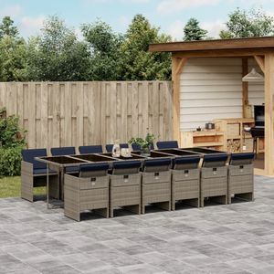 vidaXL - 13-delige - Tuinset - met - kussens - poly - rattan - grijs