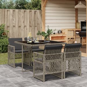 vidaXL 5-delige Tuinset met kussens poly rattan grijs