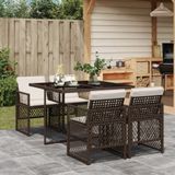 vidaXL 5-delige Tuinset met kussens poly rattan bruin