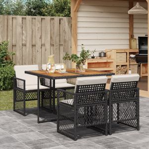 vidaXL - 5-delige - Tuinset - met - kussens - poly - rattan - zwart