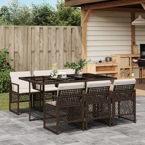 vidaXL 7-delige Tuinset met kussens poly rattan bruin