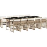 vidaXL - 11-delige - Tuinset - met - kussens - poly - rattan - beige