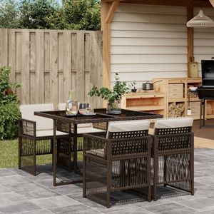 vidaXL 5-delige Tuinset met kussens poly rattan bruin