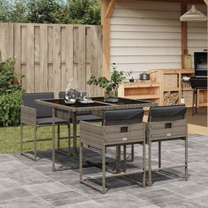 vidaXL - 5-delige - Tuinset - met - kussens - poly - rattan - grijs