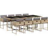 vidaXL 9-tlg. Garten-Essgruppe mit Kissen Beigemischung Poly Rattan