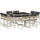 vidaXL - 9-delige - Tuinset - met - kussens - poly - rattan - lichtgrijs