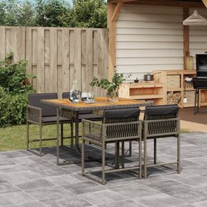 vidaXL - 5-delige - Tuinset - met - kussens - poly - rattan - grijs
