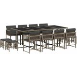vidaXL - 13-delige - Tuinset - met - kussens - poly - rattan - grijs