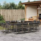 vidaXL - 13-delige - Tuinset - met - kussens - poly - rattan - grijs