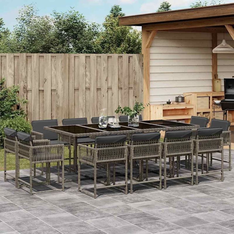 vidaXL - 13-delige - Tuinset - met - kussens - poly - rattan - grijs