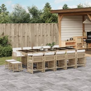 vidaXL - 15-delige - Tuinset - met - kussens - poly - rattan - beige