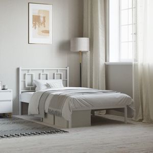 vidaXL Bedframe met hoofdbord metaal wit 100x190 cm