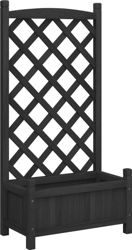 Plantenbak Met Latwerk Massief Vurenhout Zwart 55 x 29,5 x 110 cm