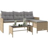 Vidaxl - Gartensofa in L-Form mit Tisch und Kissen Beige Poly Rattan