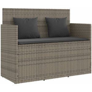 vidaXL Gartenbank mit Kissen Grau Poly Rattan