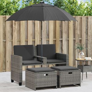 Tango - Tuinbank - Grijs - Poly Rattan - 2-zits met Parasol en Voetenbanken