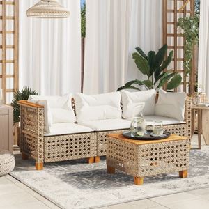 Gartensofa mit Kissen 3-Sitzer Beige Poly Rattan Vidaxl