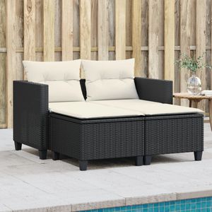 Vidaxl - Gartensofa 2-Sitzer mit Hockern Schwarz Poly Rattan