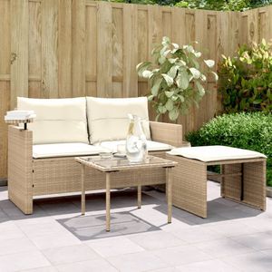 vidaXL - 3-delige Loungeset - Beige - Poly Rattan - Inclusief Kussens