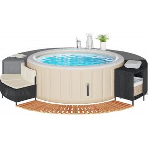 vidaXL Poolleiter, Whirlpool-Umrandung Schwarz Poly-Rattan und Massivholz Akazie