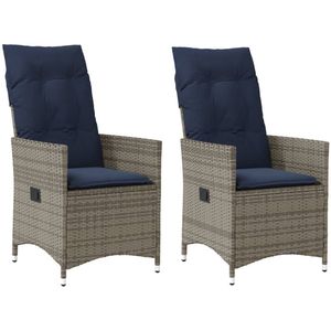 vidaXL - Tuinstoelen - Verstelbaar - Grijs - Poly Rattan - 2 Stuks