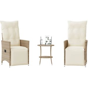 3-tlg. Bistro-Set mit Kissen Beige Poly Rattan Vidaxl