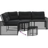 vidaXL - Tuinbank - met - kussens - en - voetensteun-vormig - poly - rattan - zwart
