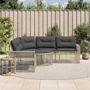 vidaXL Tuinbank met kussens en voetensteun L-vormig rattan lichtgrijs