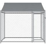 vidaXL - Hondenhok - met - dak - en - deur - 2x2x2 - m - gegalvaniseerd - staal - grijs