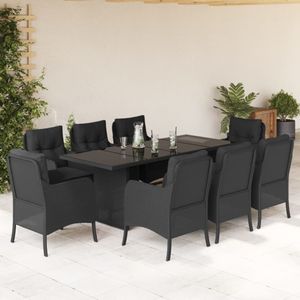 vidaXL 9-delige Tuinset poly rattan zwart