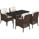 vidaXL 5-delige Tuinset met kussens poly rattan bruin