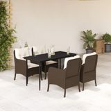 vidaXL 5-delige Tuinset met kussens poly rattan bruin