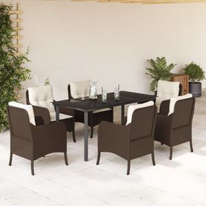 vidaXL 7-delige Tuinset met kussens poly rattan bruin