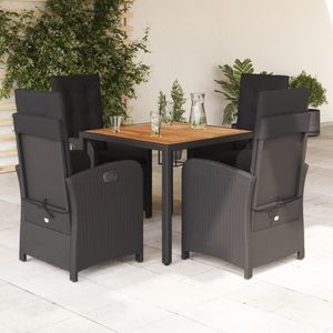 vidaXL 5-delige Tuinset met kussens poly rattan zwart