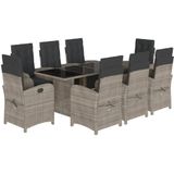 vidaXL 9-tlg. Garten-Essgruppe mit Kissen Hellgrau Poly Rattan