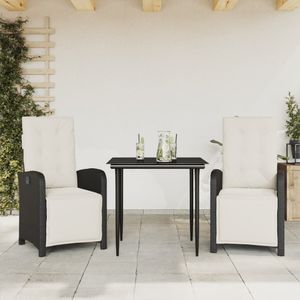 vidaXL - 3-delige - Bistroset - met - kussens - poly - rattan - zwart