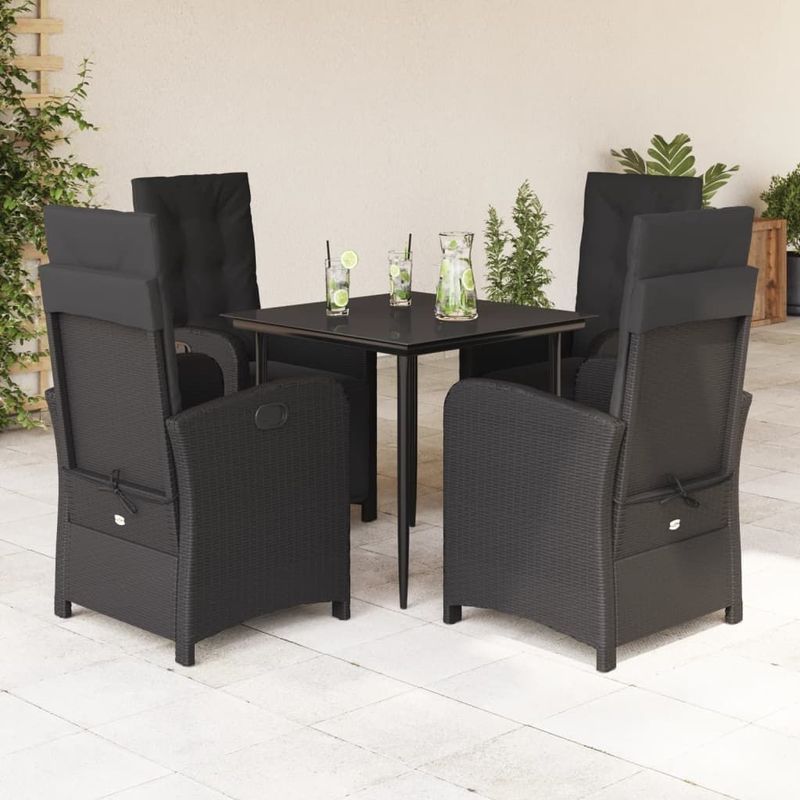 vidaXL - 5-delige - Tuinset - met - kussens - poly - rattan - zwart