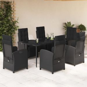 vidaXL - 7-delige - Tuinset - met - kussens - poly - rattan - zwart