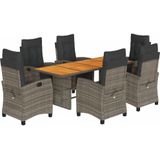 Vidaxl - 9-tlg. Garten-Essgruppe mit Kissen Grau Poly Rattan